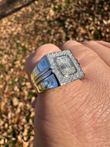 <b>Men's</b> Rhodium Plated Stainless Steel Cocktail <b>Ring</b> With Emerald Cut Cubic Zirconia Pave Setting Geometric Design Modern Style - Product Image 4