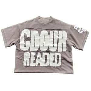 T-shirts en coton délavé à l'acide vintage 220 g/m² pour hommes, coupe oversize et carrée, t-shirt court, impression numérique, logo sérigraphié - Product Image 4