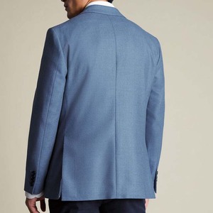 Blazer bleu pour homme à col cranté, coupe droite, infroissable, style britannique, en polyester tissé - Product Image 3