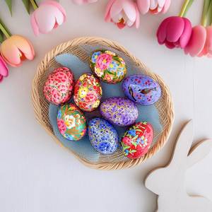 Œufs de Pâques en papier kraft de forme ovale, ensemble de décoration artisanale pour la peinture de motifs floraux, projet DIY - Product Image 4