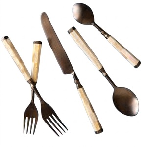 Silver Finished Stainless Steel Cutlery Set Classy Mother Of Pearl <b>Handle</b> Western Style Look Table Decorative Handmade Flatware - Product Image 1