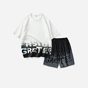 Men's Polyester T-Shirt Shorts <b>Set</b> Crew Neck Gradient Color Print Casual Winter Wear Breathable <b>Knitted</b> Fabric Digital Printing - Product Image 2