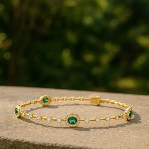 Emerald 925 Sterling Silver 14K Gold Plated Tennis <b>Bracelet</b> May Birthstone Luxury Fine Jewelry Elegant Gift For Women - Product Image 3