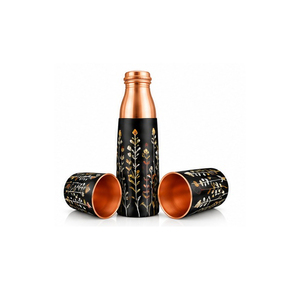 Bouteille d'eau en cuivre avec motif floral, thermos portable pour les voyages et l'usage quotidien - Product Image 1