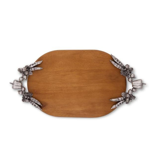 Attractive Wooden <b>Tray</b> With Silverware Floral Accent Metal Handles <b>Snacks</b> Serving <b>Tray</b> Coffee Table <b>Tray</b> For Hotel Restaurant - Product Image 5