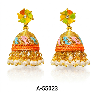 Pendientes de Aleación Chapados en Oro con Piedras Rojas y Verdes, Joyería Étnica India para Mujer 55023 - Product Image 5