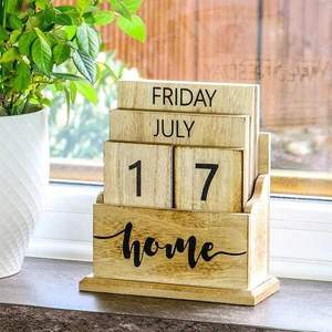 Calendario de Escritorio con Base de Madera Ecológica Hecha a Mano, Decoración de Mesa para el Hogar u Oficina, Regalo para la Inauguración de una Casa, Ramadán, Fábrica - Product Image 2