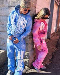 Survêtement à capuche HRS, manches longues, fermeture éclair sur le devant, imprimé lettres, streetwear, effet délavé, coupe ample, avec poches latérales, unisexe, vêtements d'automne - Product Image 6