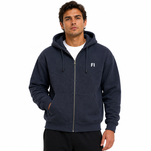 Sudadera con capucha de gran tamaño y doble cremallera de alta calidad al por mayor, con logotipo bordado personalizado, de algodón grueso, estilo streetwear, para hombre. - Product Image 4