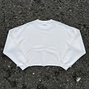 Women's Crop Sweatshirt With Distressed Embroidery Heavyweight Crop Sweatshirts Ladies Crew Neck Knitted Distressed Sweatshirts - Product Image 2