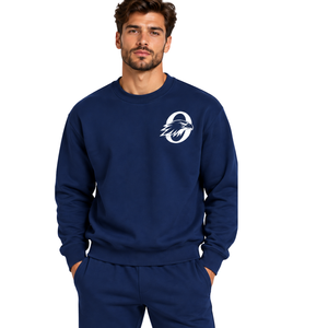 Navy <b>Blue</b> Men Sweatshirt Crew Neck <b>Long</b> <b>Sleeve</b> Pullover Casual Fleece <b>Top</b> Custom Logo Streetwear Winter Sportswear Wholesale - Product Image 1