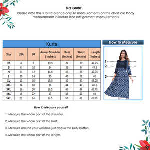 Kurta pour femme en coton bleu, imprimé chevron zigzag, coupe trapèze, avec broderie Kantha, col à découpe, manches trois-quarts, style ethnique mondial - Product Image 6