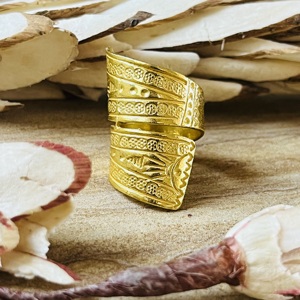 High Demand Brass <b>Rings</b> Boho Statement Band <b>Ring</b> For Women 18k Gold Plated Tribal Pattern <b>Chunky</b> Trendy <b>Ring</b> For Wholesale - Product Image 1