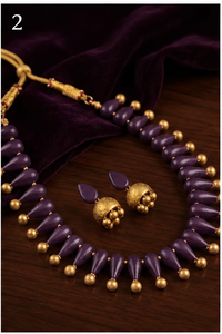 Conjunto de Collar de Cuentas Metálicas Chapadas en Oro Púrpura Ecológico, Joyería Tradicional India, Regalo para Festivales y Bodas - Product Image 3