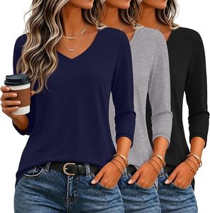 Vêtements décontractés confortables pour femmes, col en V, manches 3/4, pour tous les jours - Product Image 1