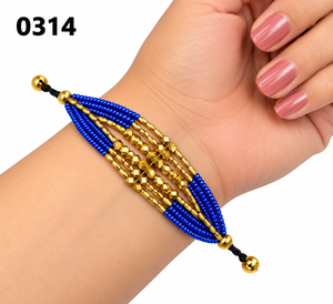 ขายส่งกำไลข้อมือยืดหยุ่นปรับได้ทำมือรุ่น MWB-0314 จาก MWB CRAFTING OPC ประดับลูกปัดทองเหลืองวินเทจสีน้ำเงิน เหมาะสำหรับผู้หญิงใส่ไปงานปาร์ตี้ - Product Image 3