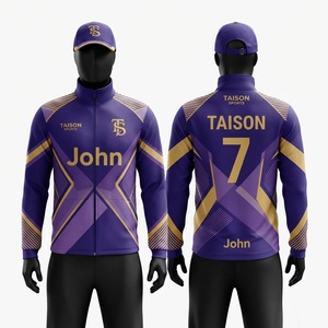 Veste d'entraînement de cricket en polyester 280 GSM de qualité supérieure, violet et or, avec panneau de performance, logo personnalisé par transfert thermique, vêtements de sport athlétiques - Product Image 1