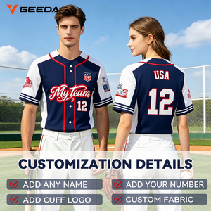 Ensemble uniforme de baseball GEEDA USA, maillot sublimé à manches courtes, évacuation de l'humidité, 100% polyester, vêtements d'équipe pour adultes - Product Image 3