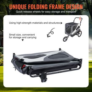 Remorque de vélo pour chien 2-en-1 avec support 100 lb, poussette et porte-animaux pliable facilement avec cadre à dégagement rapide - Product Image 6