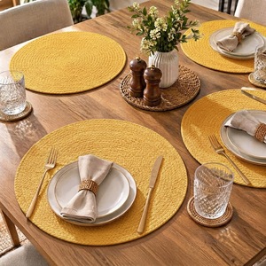 Mantel Individual Redondo de Algodón Trenzado, Color Amarillo Sólido, Lavable, para Uso Doméstico, Estilo Simple - Product Image 2