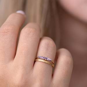 14k solid Gold Plated Amethyst Tapered Baguette Ring Prong Setting Minimalist Women's Gemstone Engagement Ring - Product Image 2