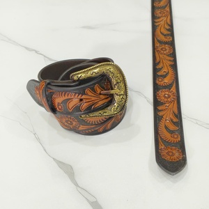 New Designer Handmade Belts Hand <b>Tooled</b> Boho Vintage Flower Print Trendy Stylish Western Set Of 6 Pcs <b>Leather</b> Belts - Product Image 2