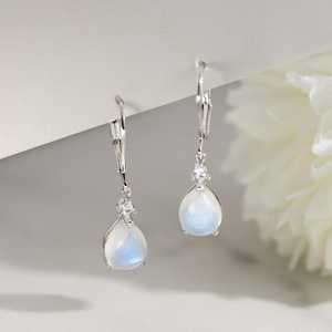 Boucles d'oreilles pendantes en pierre de lune naturelle et larimar, argent sterling 925, bijoux en pierres précieuses bleues pour femmes, cadeau, vente en gros - Product Image 1