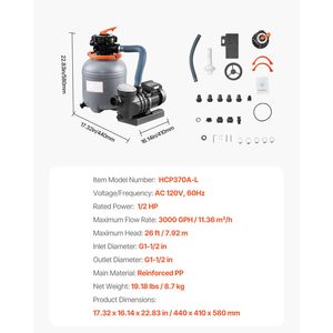 Sistema di Filtrazione a Sabbia per Piscina Krystal Clear a 6 Vie, 1/2 HP, 3000 GPH (12 Pollici) - Product Image 4