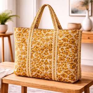 Mustard Ikat Print Cotton Tote Bag Large Capacity Reusable Shopping Bag Eco Friendly Women Shoulder Handbag Wholesale - Product Image 1