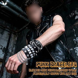 Good Seller Adjustable Black PU Leather <b>Bracelet</b> <b>Set</b> With Metal Star Chain Rivet Stud Design Unisex Fashion Wrist Accessories - Product Image 6