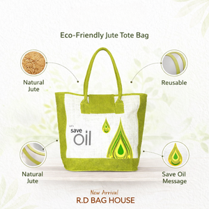 Bolso de mano de yute natural estampado |   Bolsa de Compras Reutilizable Ecológica para Promoción |   Nueva llegada: Bolsa para guardar aceite R.D. - Product Image 2