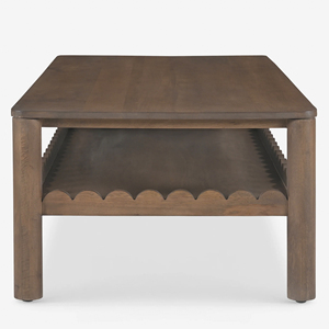Solid Mango Wooden Brown Finish With <b>Vintage</b> Scalloped Edges Open Self Home Living Room Office Centerpiece Sofa <b>Coffee</b> <b>Table</b> - Product Image 5