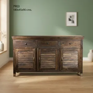 Buffet en bois à 3 panneaux avec tiroirs, design rustique pour salon, salle à manger, meubles de maison - Product Image 5