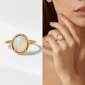 Luxury <b>Opal</b> <b>Ring</b> Sterling <b>Silver</b> 925 Gold Vermeil 2 Micron Dainty Birthstones Fine Jewelry for Women - Product Image 3