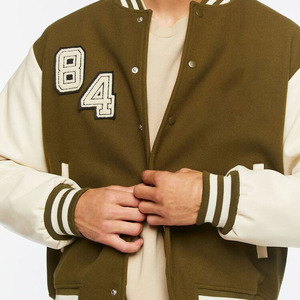 Men's Varsity Jacket Olive Cream Embroidered Casual Style Baseball college jacket Bomber Coat Autumn Casual Outerwear for <b>boys</b> - Product Image 3