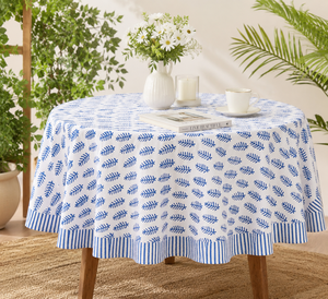 New Arrival Blue Leaf Print <b>Tablecloth</b> Block Printed Cotton Dining Table Linen with Border India Design Table Decor for India - Product Image 3