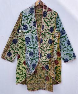 Jaif Textiles Handmade Reversible Vintage Kantha Cotton Breathable Quilted <b>Winter</b> Jacket Umbrella Cut Regular Floral Pattern - Product Image 4
