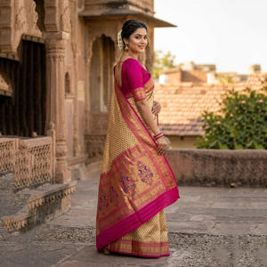 Sari en soie traditionnel multicolore vibrant, finition scintillante, tissage riche en Zari |   Tenue élégante pour mariage indien, bal de promo, plage ou soirée - Product Image 2