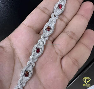 Elegante pulsera de diamantes de rubí en plata de ley 925 brillante VVS diamantes cultivados en laboratorio chapado en oro estilo Hip Hop joyería Unisex - Product Image 4