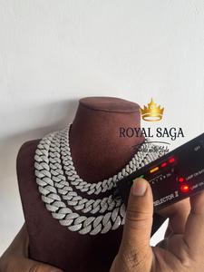 ผู้ผลิตสร้อยคิวบันเงินแท้ 925 ขนาด 12 มม./15 มม./18 มม. ประดับเพชรโมอิสซาไนต์ VVS เพชรเลี้ยงในห้องแล็บ สร้อยคิวบันแบบไมอามี่สำหรับผู้ชาย - Product Image 2