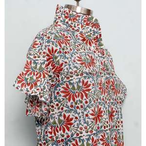 Vestido Corto con Cuello Alto y Estampado Floral, Mangas Abullonadas, 100% Algodón, Lavable, Silueta Recta, Estilo Dulce - Product Image 5