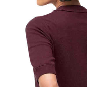 Burgundy <b>Red</b> Supersoft Short Sleeve Knitted <b>Jumper</b> <b>for</b> <b>Women</b> Crew Neck Casual Pullover Sweater with Ribbed Cuffs and Hem - Product Image 4