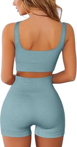 Conjunto Deportivo Personalizado al por Mayor para Mujer, Top Deportivo Sólido de Alta Calidad, Pantalones Cortos de Cintura Alta para Gimnasio y Fitness - Product Image 2