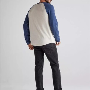 T-shirt décontracté à manches longues raglan pour homme, en jersey 100 % coton respirant, avec col côtelé contrastant, personnalisable en gros - Product Image 3