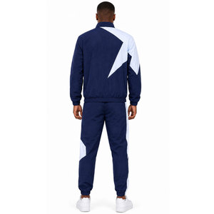 Survêtement sportif pour homme bleu marine et blanc à blocs de couleur, manches longues, fermeture éclair sur le devant, coupe classique, idéal pour le printemps - Product Image 3