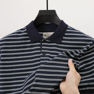 T-shirt d'été décontracté haut de gamme à rayures anti-boulochage à manches courtes pour hommes d'âge moyen - Product Image 4