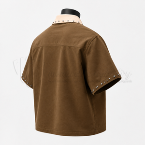 เสื้อเชิ้ตผู้ชายแบบลำลอง ผ้าคอตตอนออร์แกนิค 100% ป้องกันรอยยับ เป็นมิตรต่อสิ่งแวดล้อม แขนสั้น ปกคอพับ ปิดด้วยซิป - Product Image 4