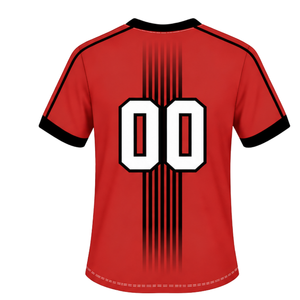 Ensemble de rugby rouge vif et noir, maillot à manches courtes et col rond avec short assorti, respirant, pour l'entraînement d'équipe et les performances sportives - Product Image 4