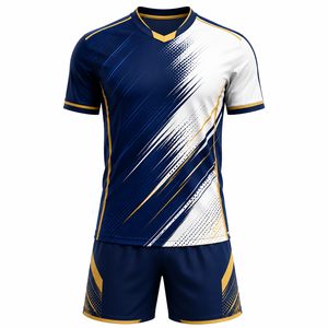 Tenue de football pour homme, bleu marine, blanc, or, imprimé géométrique, manches courtes, tissu respirant, coupe athlétique, toutes saisons - Product Image 2