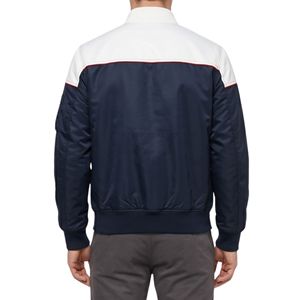 Color Block <b>White</b> Red Navy Blue Bomber <b>Jackets</b> For <b>Men</b> Tricolor Paneled Sportswear Polyester Bomber <b>Jackets</b> - Product Image 2